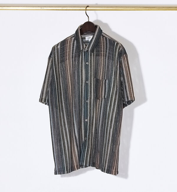 ABAHOUSE「【AH ABAHOUSE】透かし編み 半袖シャツ」|シャツ・ブラウス|ブラウン