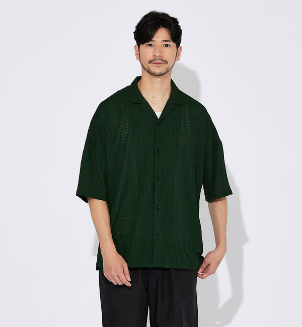 ABAHOUSE「【ブロック柄】ストレッチ シアーシャツ」|シャツ・ブラウス|グリーン