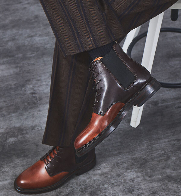 alfredoBANNISTER「グッドイヤー製法 レースアップ サイドゴア 6ホール プレーントゥ ダービー ブ」|ショートブーツ|キャメル