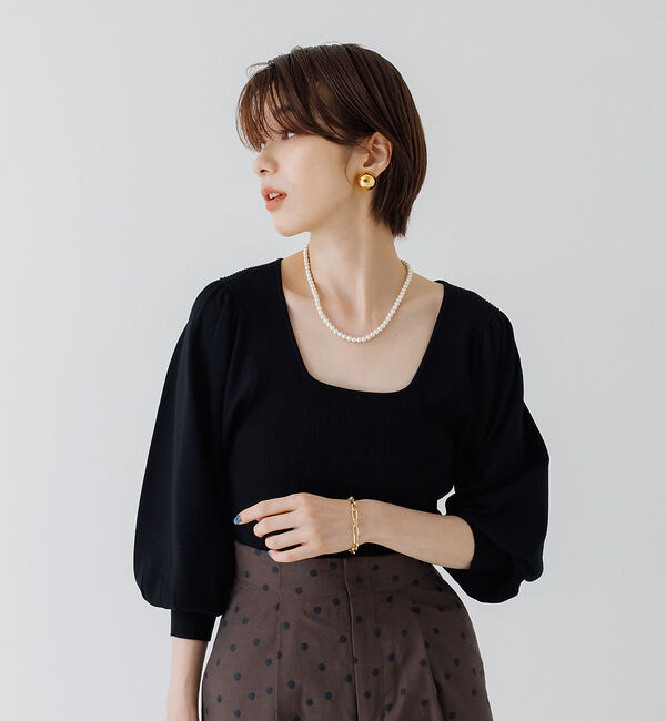 Rouge vif「パフスリーブスクエアネックニット」|ニット・セーター|