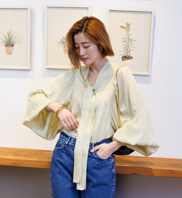 Rouge vif「とろみ素材 ギャザースリーブボウタイブラウス」|シャツ・ブラウス|