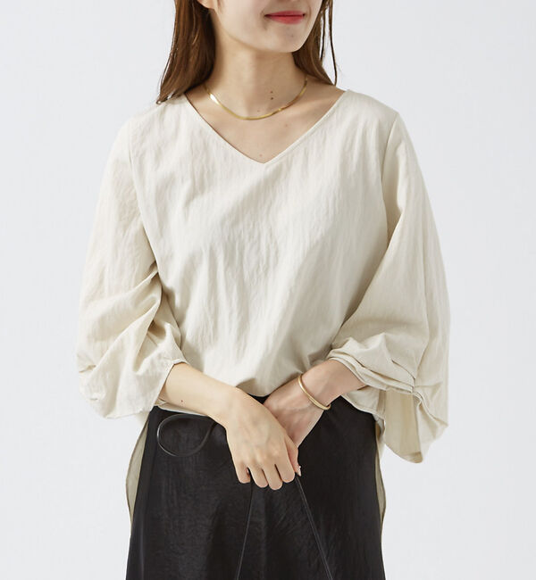 Rouge vif「袖タックブラウス」|シャツ・ブラウス|グレージュ