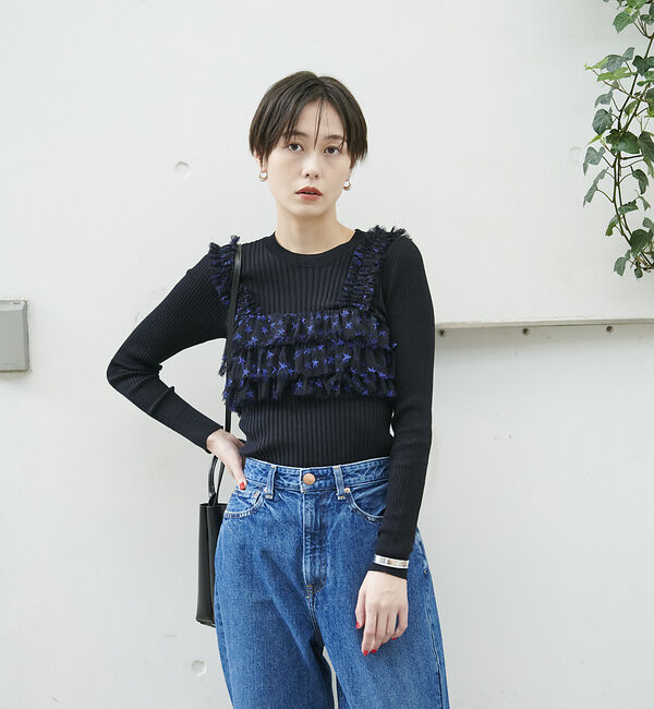 Rouge vif「シルク混ワイドリブプルオーバーニット」|ニット・セーター|