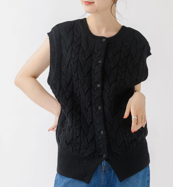 Rouge vif「ケーブルニット2WAYベスト」|ニット・セーター|ブラック