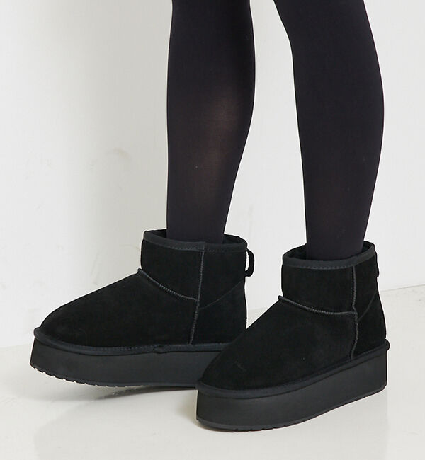 Rouge vif「【EMU/エミュー】PLATFORM MICROショートムートンブーツ」|ショートブーツ|ブラック