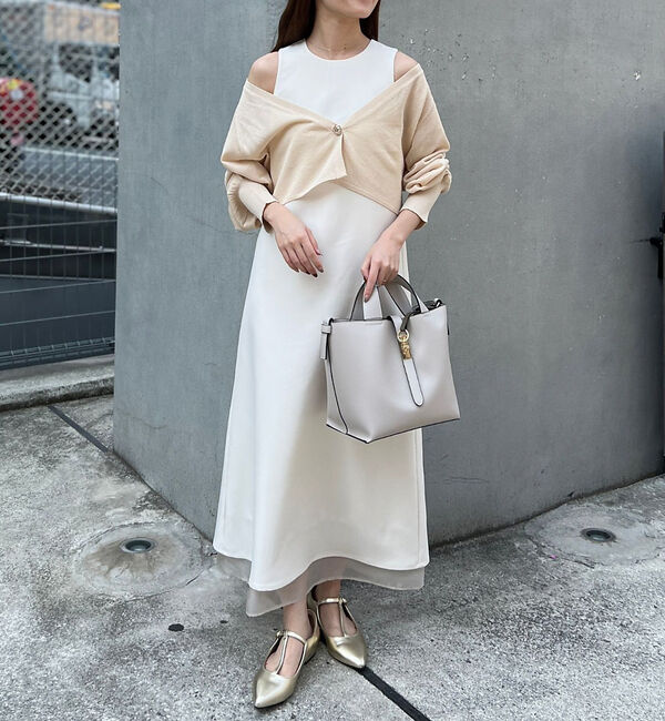 Rouge vif「【一部店舗限定】【2点セット】シアーショートカーディガン&times;ノースリーブワンピセッ」|ワンピース|グレージュ