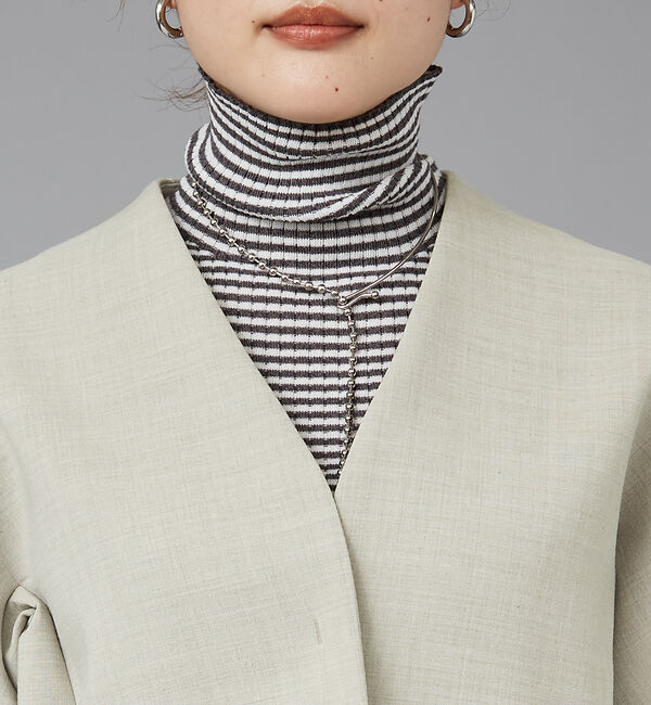 qualite「ボンディングショートコート」|ノーカラーコート|