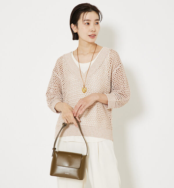 qualite「ラメローゲージVネックニット」|ニット・セーター|ピンク