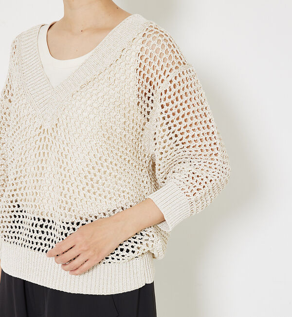 qualite「ラメローゲージVネックニット」|ニット・セーター|