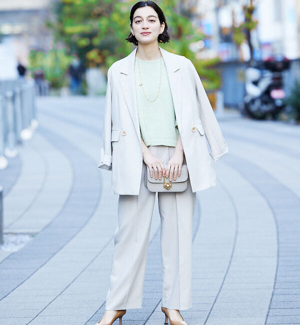 qualite「シャークスキンストレートパンツ」|スラックス|