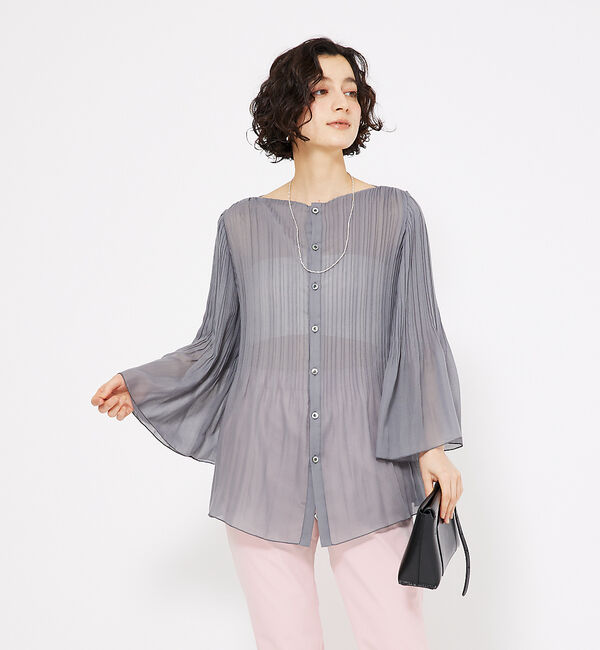 qualite「ランダムプリーツフレアーブラウス」|シャツ・ブラウス|
