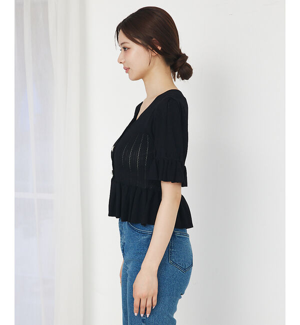 SELFIST「ビジューボタン付きペプラムニットカーデ」|カーディガン|