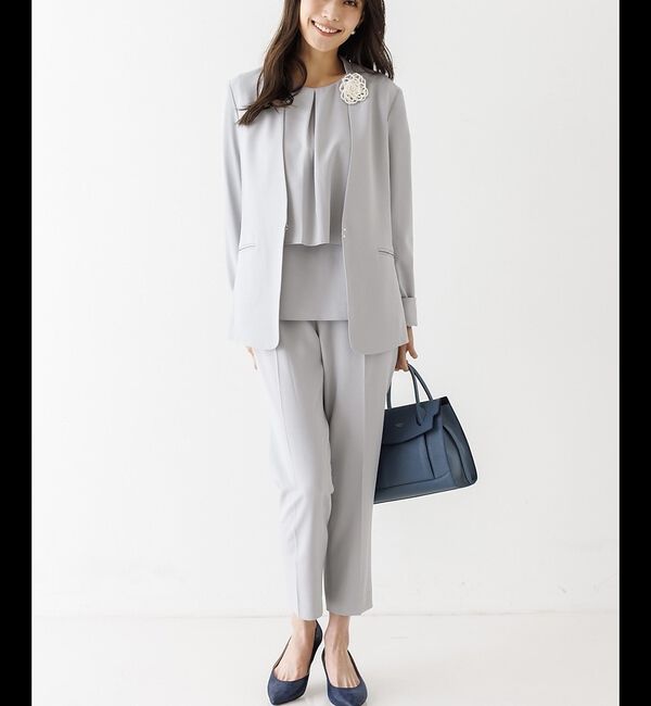 abahouse mavie「【エニデイカセット】ノーカラージャケット＆バックフレアパンツセットアップ」|スーツ|ブルーグレー