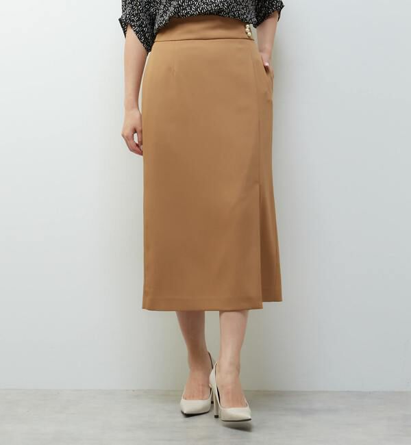 TIARA「パールボタンラップタイトスカート」|スカート|キャメル
