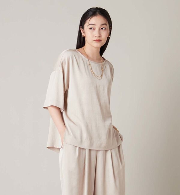 Liesse「サテンTブラウス（セットアップ対応）」|シャツ・ブラウス|ベージュ