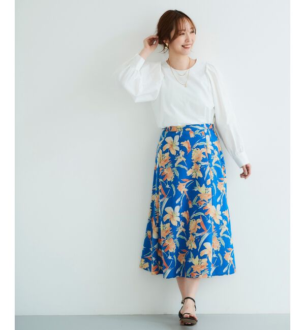 le.coeur blanc「《手洗い可能》カラービッグフラワーフレアスカート」|フレア|