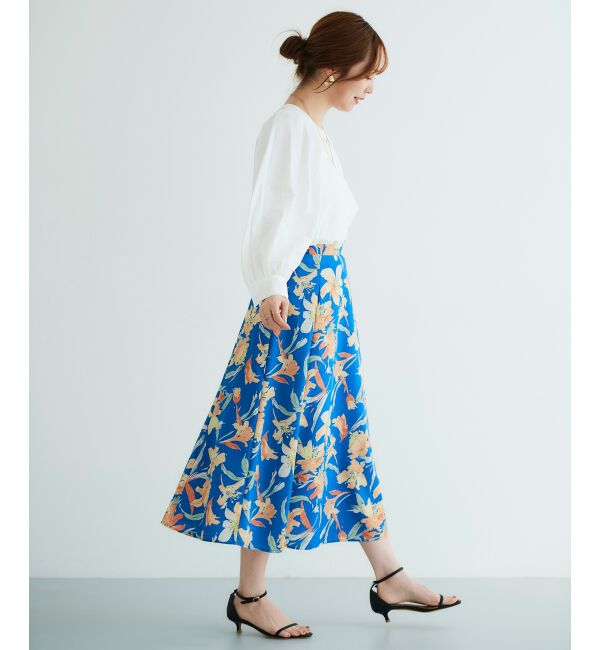 le.coeur blanc「《手洗い可能》カラービッグフラワーフレアスカート」|フレア|