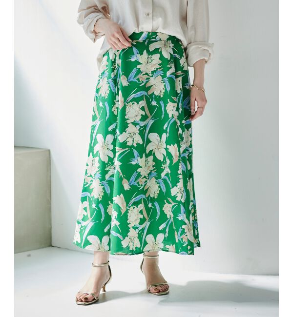 le.coeur blanc「《手洗い可能》カラービッグフラワーフレアスカート」|フレア|