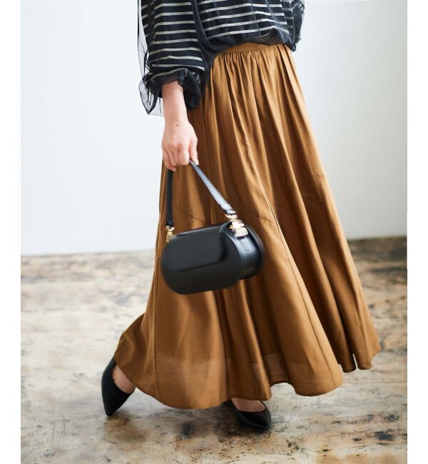 le.coeur blanc「《手洗い可能》シルキーローンギャザースカート」|スカート|ブラウン