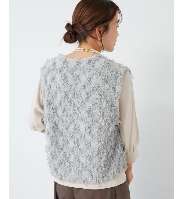 le.coeur blanc「《手洗い可能》フリンジ編みVネックベスト」|ベスト・ジレ|