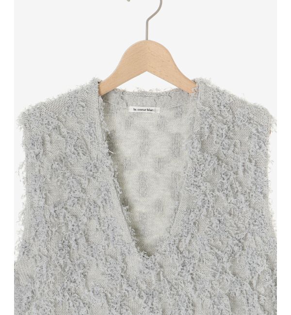 le.coeur blanc「《手洗い可能》フリンジ編みVネックベスト」|ベスト・ジレ|