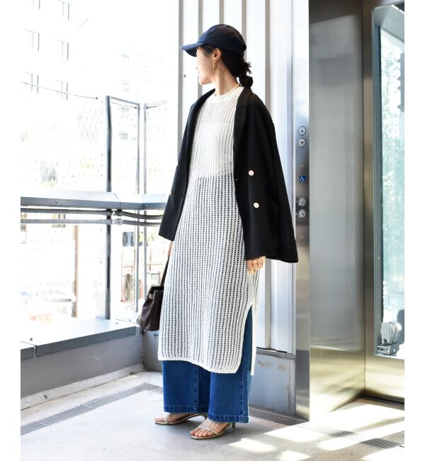  「ハシゴ調透かし柄ホールガーメントワンピース」|ワンピース|