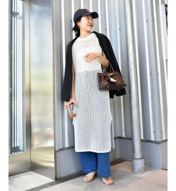  「ハシゴ調透かし柄ホールガーメントワンピース」|ワンピース|