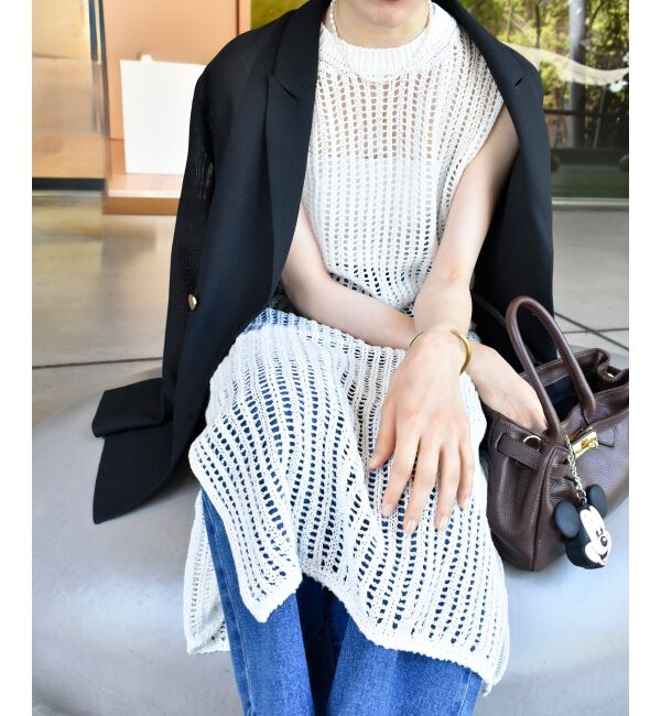  「ハシゴ調透かし柄ホールガーメントワンピース」|ワンピース|