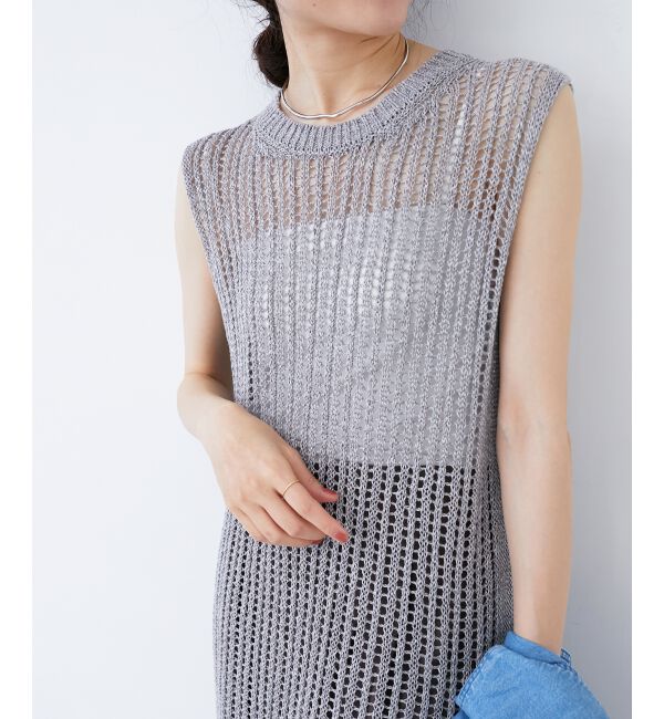  「ハシゴ調透かし柄ホールガーメントワンピース」|ワンピース|