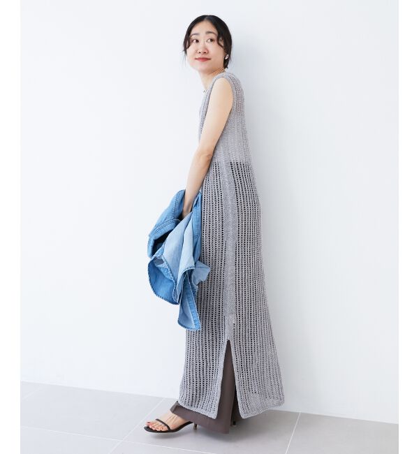  「ハシゴ調透かし柄ホールガーメントワンピース」|ワンピース|