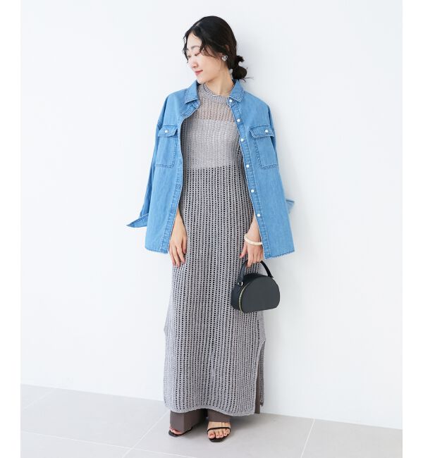  「ハシゴ調透かし柄ホールガーメントワンピース」|ワンピース|
