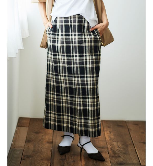  「カラミチェックストレートスカート」|スカート|ブラック柄