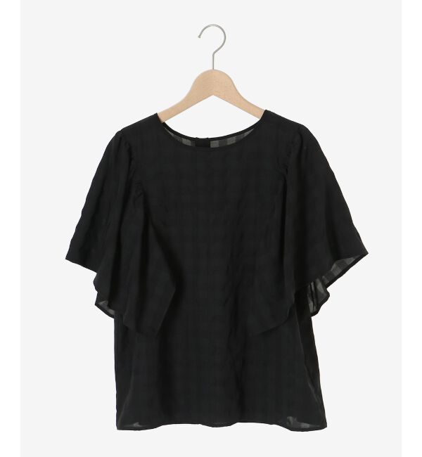  「《手洗い可能》ギンガムギャザーフレアスリーブブラウス」|シャツ・ブラウス|