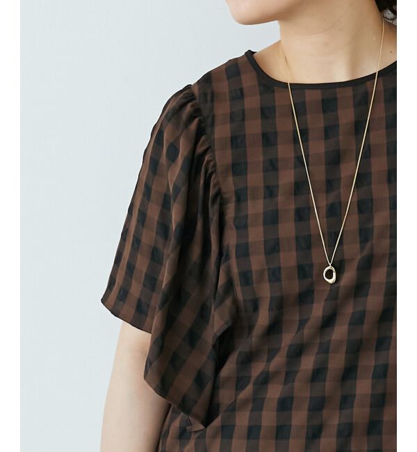  「《手洗い可能》ギンガムギャザーフレアスリーブブラウス」|シャツ・ブラウス|