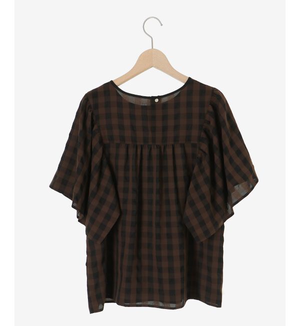  「《手洗い可能》ギンガムギャザーフレアスリーブブラウス」|シャツ・ブラウス|
