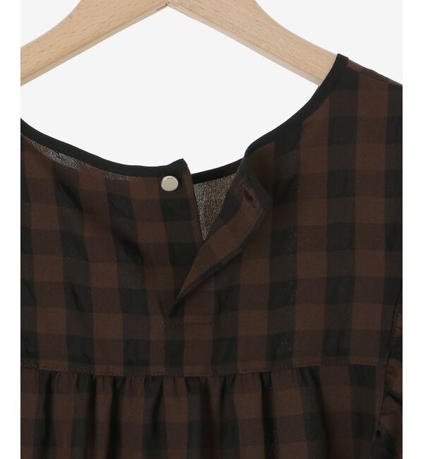  「《手洗い可能》ギンガムギャザーフレアスリーブブラウス」|シャツ・ブラウス|