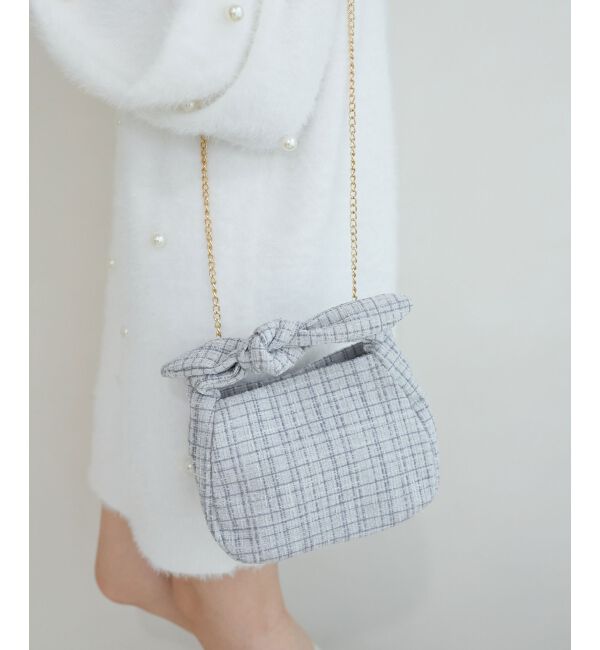 MAJESTICLEGON「リボンハンドルツイードバッグ」|ハンドバッグ|