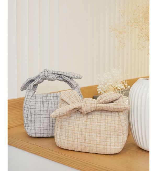 MAJESTICLEGON「リボンハンドルツイードバッグ」|ハンドバッグ|