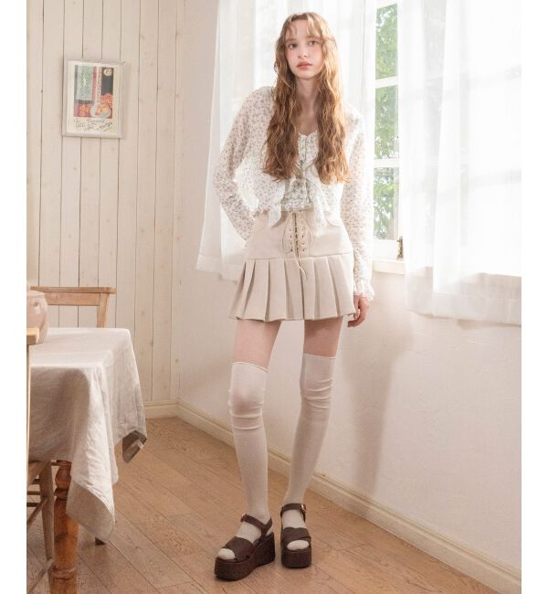 MAJESTICLEGON「フロントレースアッププリーツスカパン」|スカート|アイボリー