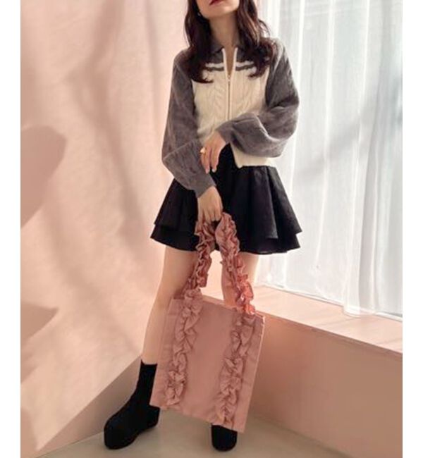 MAJESTICLEGON「ボリュームフリルハンドルトート」|トートバッグ|ピンク