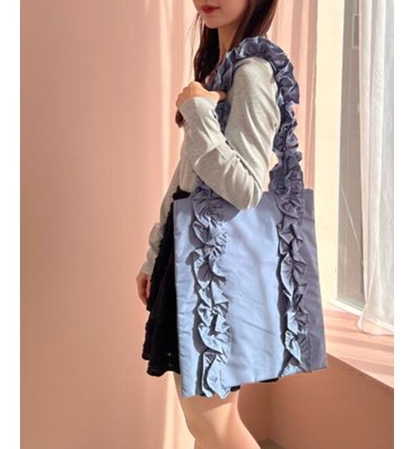 MAJESTICLEGON「ボリュームフリルハンドルトート」|トートバッグ|ブルー