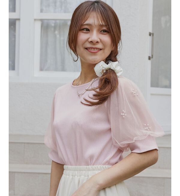  「パールチュールスリーブトップス」|Tシャツ・カットソー|