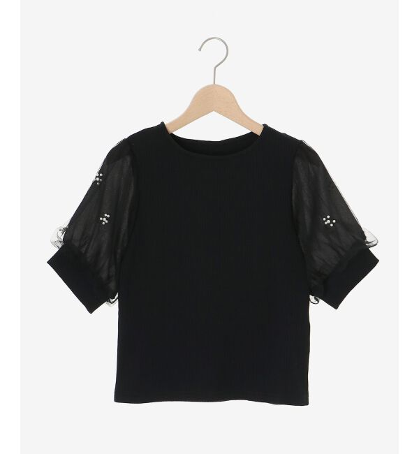  「パールチュールスリーブトップス」|Tシャツ・カットソー|