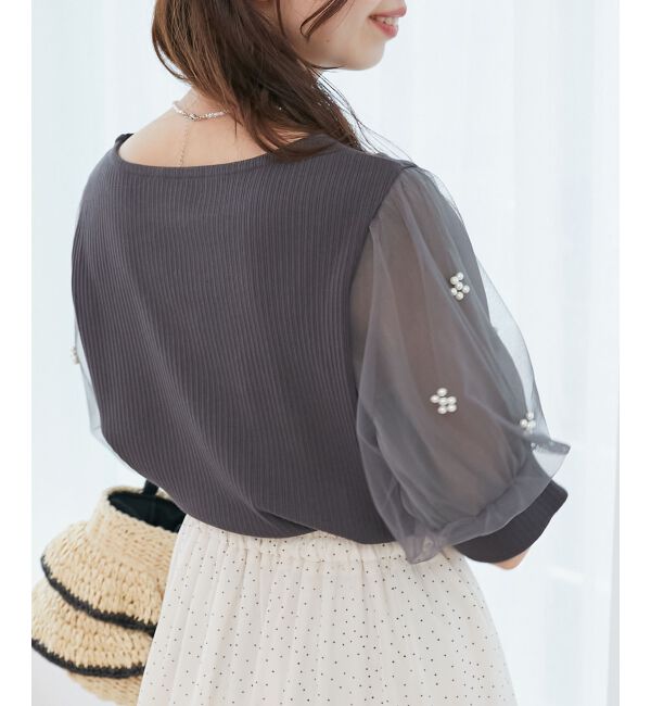  「パールチュールスリーブトップス」|Tシャツ・カットソー|