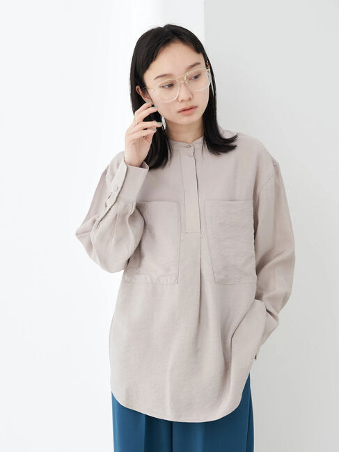 earth music&ecology「シアー比翼ポケットシャツ」|シャツ・ブラウス|グレーベージュ