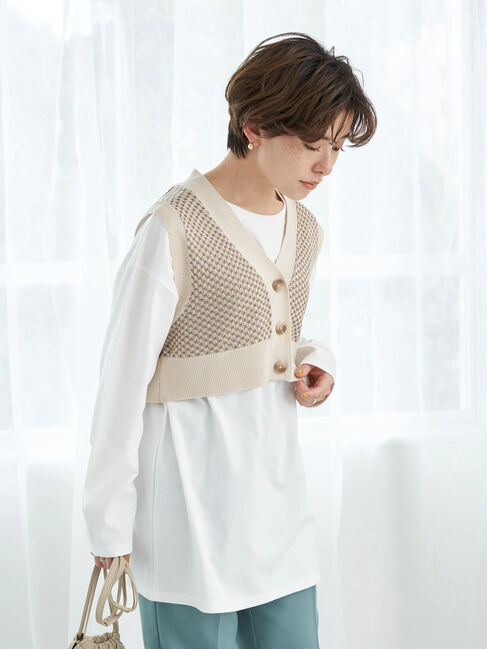 earth music&ecology「SET2点 ジャガードベスト+ロンT」|ニット・セーター|