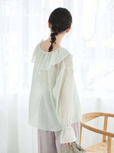 earth music&ecology「前後2wayストライプフリルブラウス」|シャツ・ブラウス|