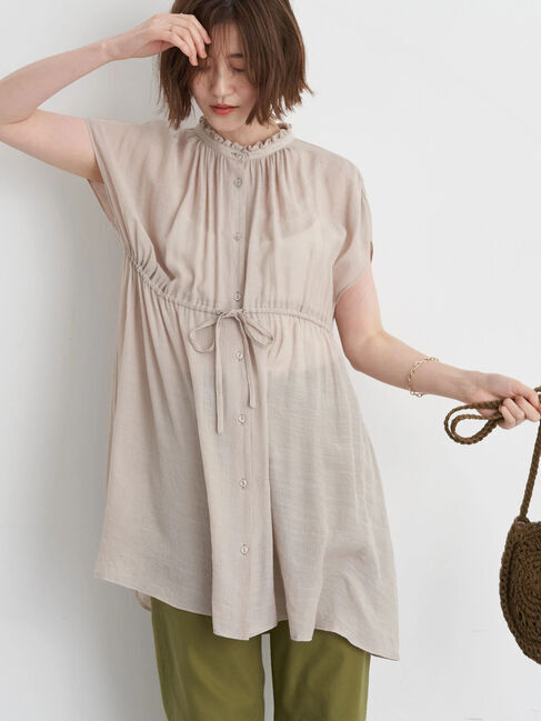 earth music&ecology「フレンチスリーブチュニック」|チュニック|ライトベージュ