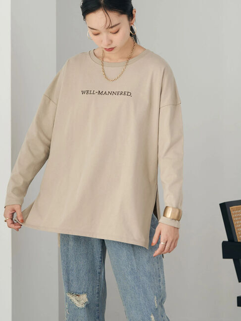 earth music&ecology「刺繍ロゴロンT」|Tシャツ・カットソー|ベージュ