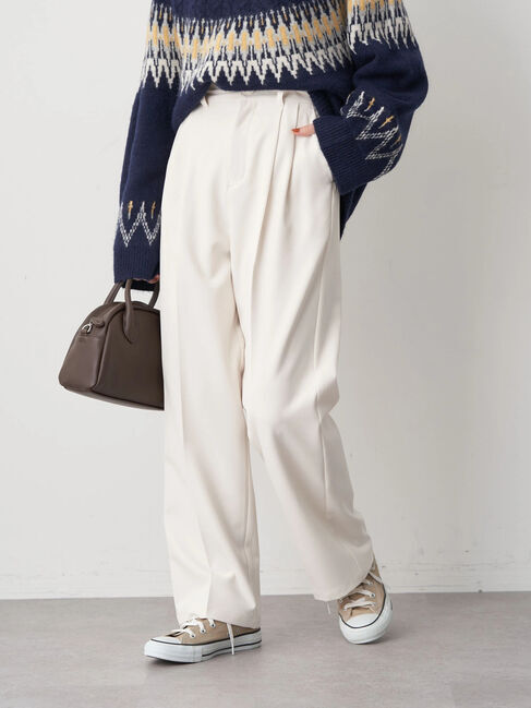 earth music&ecology「ハイウエスト2タックパンツ」|その他|アイボリー